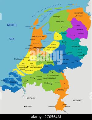 Colorful Netherlands political map with clearly labeled, separated ...