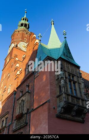 Town Hall and Clock Tower, Market Square, Woclaw Stock Photo