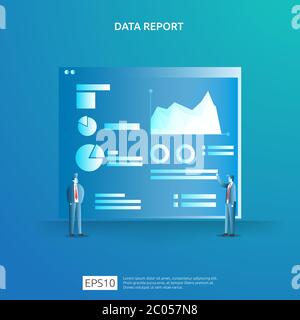 digital graph data for SEO analytics and strategic with character. statistics information, financial audit report document, marketing research Stock Vector