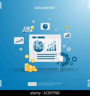 digital graph data for SEO analytics and strategic with character. statistics information, financial audit report document, marketing research Stock Vector