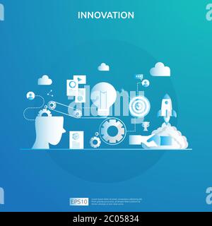 brainstorming innovation idea process and creative thinking concept with light bulb lamp for start up business project. illustration for web landing p Stock Vector