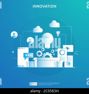brainstorming innovation idea process and creative thinking concept with light bulb lamp for start up business project. illustration for web landing p Stock Vector