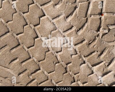 Tire marks in the sand Stock Photo