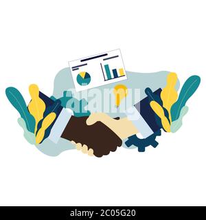 White and black American people shaking hands. Handshake Partnership or business success agreement. Good deal Stock Vector