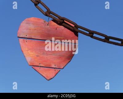 heart on rusty chain Stock Photo