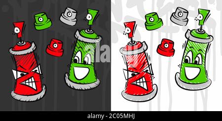 Abstract Hiphop Graffiti Dirty Style Cartoon Spray Cans Vector Illustration Stock Vector