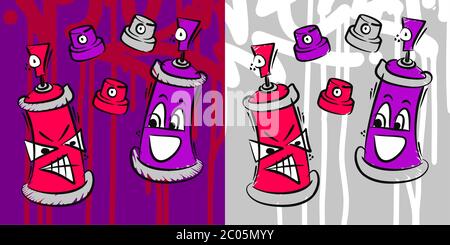 Abstract Hiphop Graffiti Dirty Style Cartoon Spray Cans Vector Illustration Stock Vector