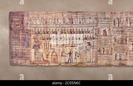 Ancient Egyptian Book of the Dead papyrus - Ptolemaic Period (722-30BC).Turin Egyptian Museum Stock Photo