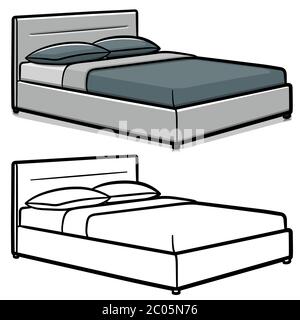 Vector illustration of double bed cartoon isolated Stock Vector