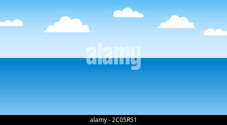 Horizon over the sea and sky with clouds icon flat illustration Stock Vector