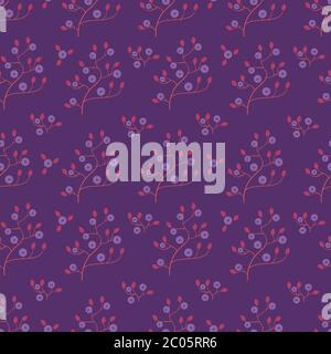 Blueberry seamless pattern. Purple floral background. Vector illustration. Stock Vector