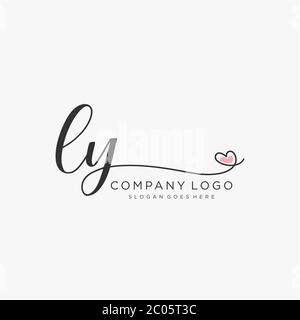 LY Initial handwriting and signature logo design with circle