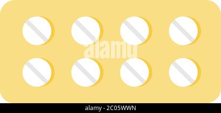Yellow flat packaging of round pills vector icon flat isolated Stock Vector