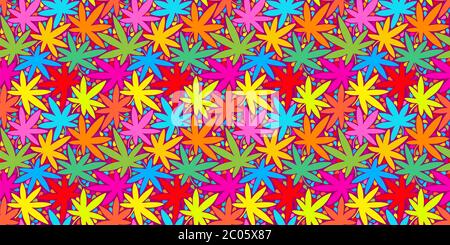 Abstract Colorful Seamless Pattern With Cannabis Leaves Vector Illustration Stock Vector