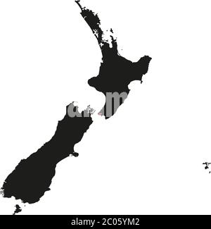 Highly Detailed New Zealand Silhouette map. Stock Vector