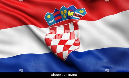 3D representation of the Croatian flag waving in the wind, Croatia Stock Photo