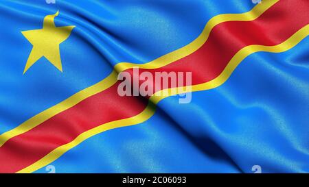 3D illustration of the flag of the Democratic Republic of the Congo waving in the wind Stock Photo