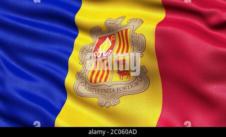 3D representation, waving flag of Andorra Stock Photo