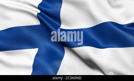 3D representation of the Finnish flag blowing in the wind, Finland Stock Photo