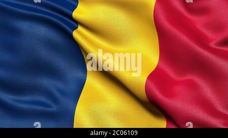 3D illustration of the flag of Chad waving in the wind Stock Photo