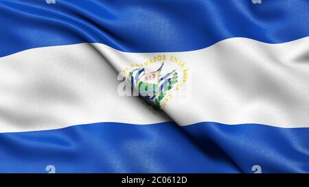 3D illustration of the flag of El Salvador waving in the wind Stock Photo