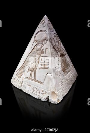 Ancient Egyptian Pyramidion of Ramose North & East sides, Limestone, New Kingdom, 19th Dtnasty (1292-1190 BC), Dier el-Medina. Egyptian Museum, Turin. Stock Photo