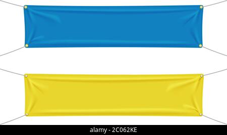 Yellow and blue textile banners with folds Stock Vector