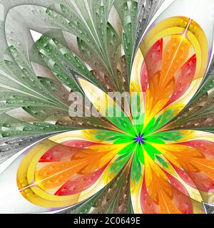 Beautiful fractal flower in green and yellow. Computer generated graphics. Stock Photo