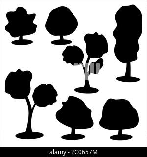 A set of vector trees. Various trees in black flat style on white background Stock Vector