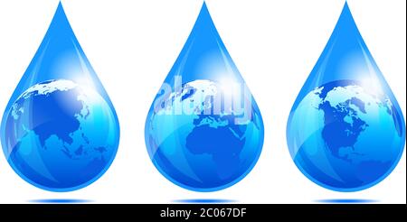 European Globe, World, Earth, African World, American World, water drop, waterdrop icons Stock Vector