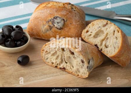 Fresh baked mediterranean tasty olive bread buns Stock Photo