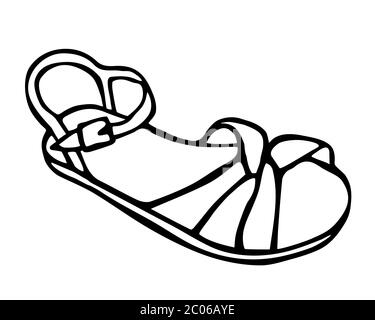 Doodle summer sandals hand drawn in line art style Stock Vector