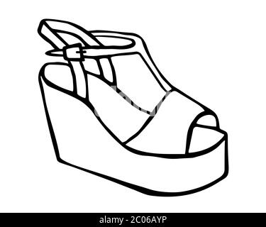 Doodle summer sandals hand drawn in line art style Stock Vector