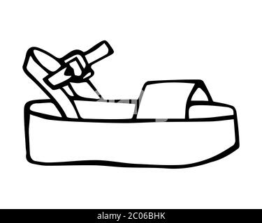 Doodle summer sandals hand drawn in line art style Stock Vector