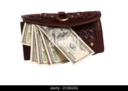 Purse with cash isolated over white background Stock Photo