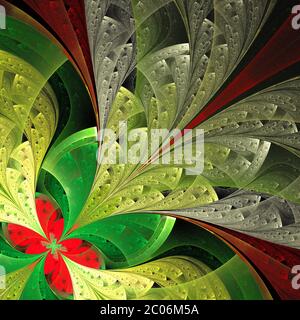 Beautiful fractal flower in green and red. Computer generated graphics. Stock Photo