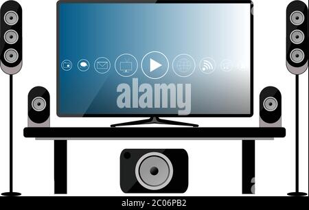 SmartTV and Home Theater Surround Sound System Vector Line Art Stock Vector