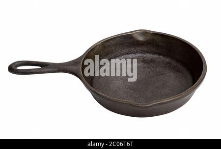 Cast Iron skillet side view with white background Stock Photo
