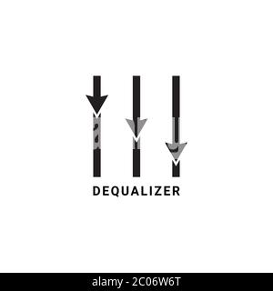 Dequalizer logo design template. Down arrow blend with equalizer design concept. Explain performance degradation, losses, recession and other related. Stock Vector