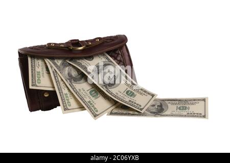 Purse with cash isolated over white background Stock Photo