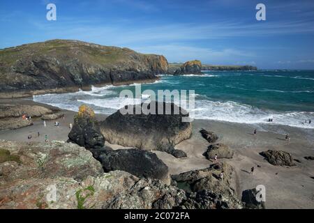 View over Kynance Cove, The Lizard Peninsula, near Penzance, Cornwall, England, United Kingdom Stock Photo