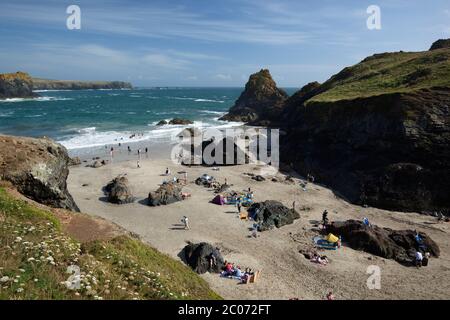 View over Kynance Cove, The Lizard Peninsula, near Penzance, Cornwall, England, United Kingdom Stock Photo