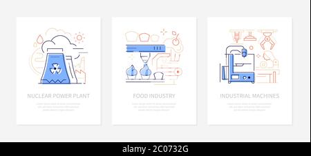 Manufacturing concept - line design style banners set Stock Vector