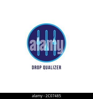 Dropqualizer logo design template. Liquid droplets and Equalizer logo concept. Isolated on white background. Blue color theme. Stock Vector