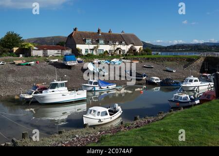 View over harbour and cottages, Porlock Weir, Somerset, England, United Kingdom Stock Photo