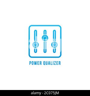 Power Equalizer logo design template. Blue Power Button and equalizer logo concept. Describe the power or energy controller. Isolated on white Stock Vector