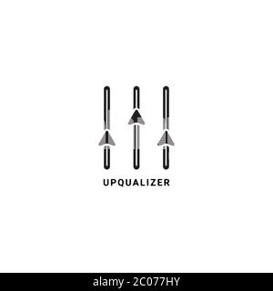 Upqualizer logo design template. Up arrow blend with equalizer design concept. Isolated on white background. Suitable for Bussiness management Stock Vector