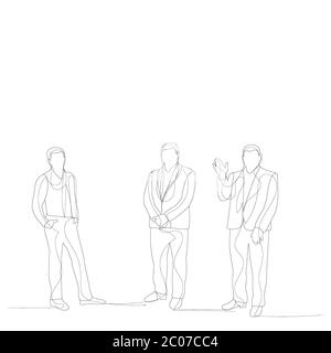 vector, on a white background, a line drawing of a man standing Stock Vector