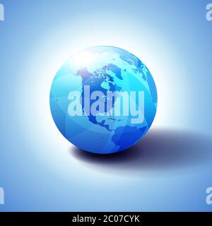 American Background with Globe Icon 3D illustration, Glossy, Shiny Sphere with Global Map in Subtle Blues giving a transparent feel. Stock Vector