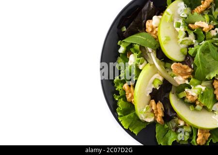 Fresh Waldorf salad with lettuce, green apples, walnuts and celery isolated on white background Stock Photo